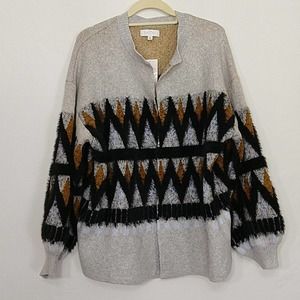 New Direction Silver Heather Chevron Cardigan Mom Sweater